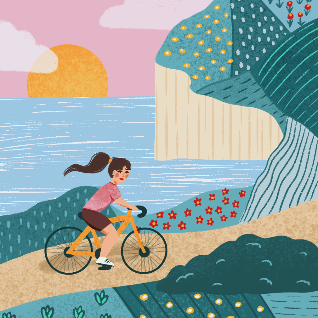 Illustration vélo près de l'océan Aurore Leprivey