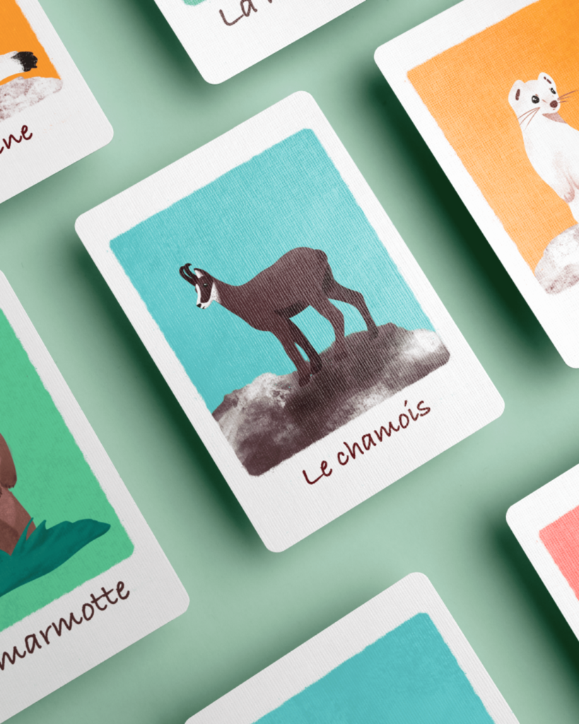 Jeu de carte illustré animaux de montagne Aurore Leprivey