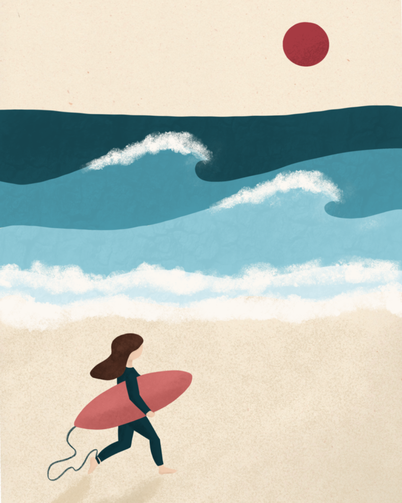 Affiche illustration surf et océan Aurore Leprivey