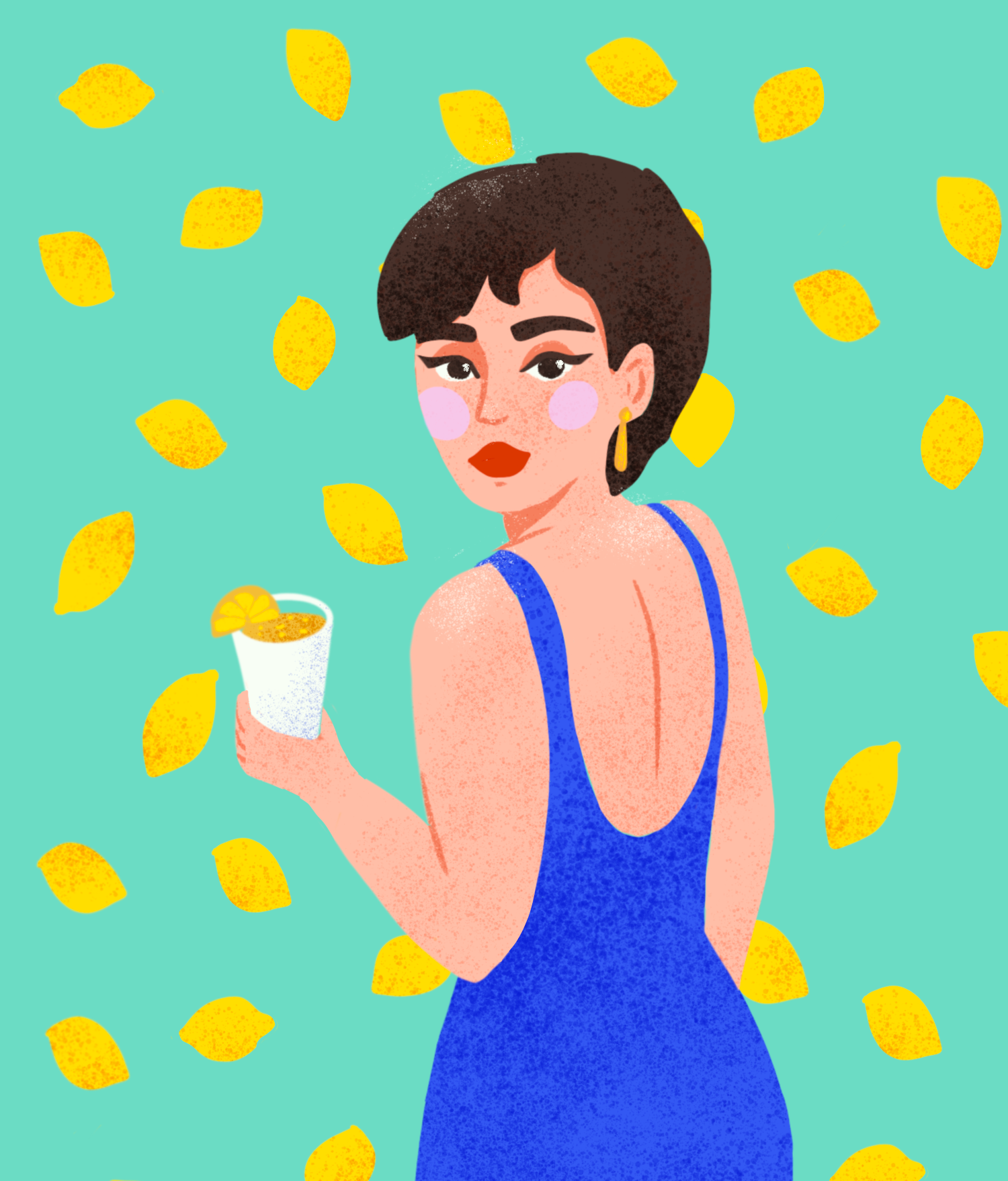 Portrait de femme illustration animée citron Aurore Leprivey