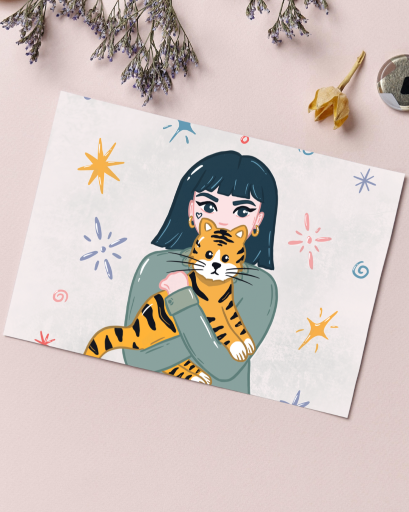 Carte illustrée fille et tigre Aurore Leprivey