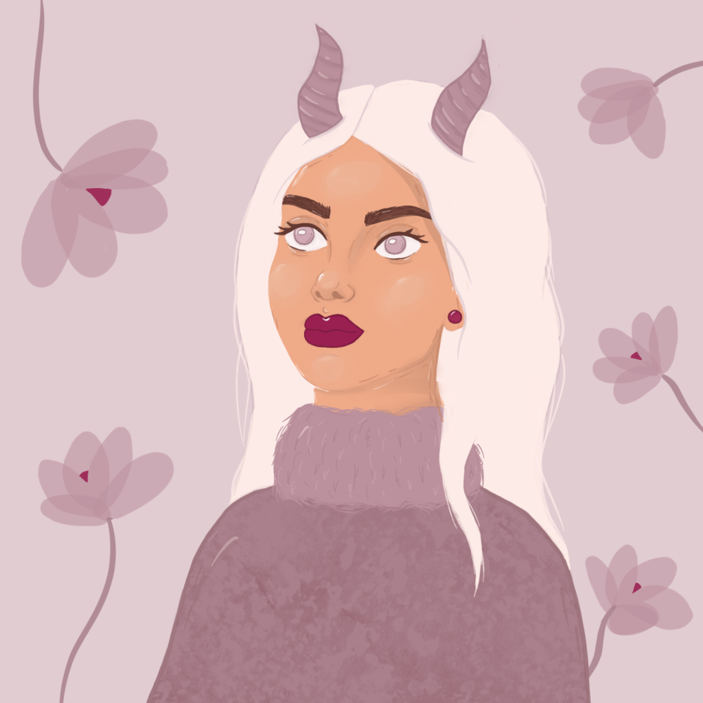 Portrait femme avec cornes illustration digitale Aurore Leprivey