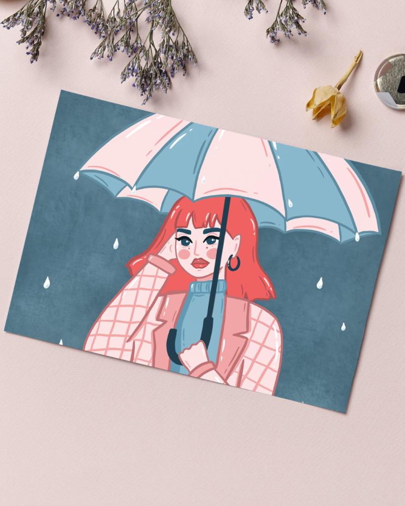 Carte illustration femme et parapluie Aurore Leprivey