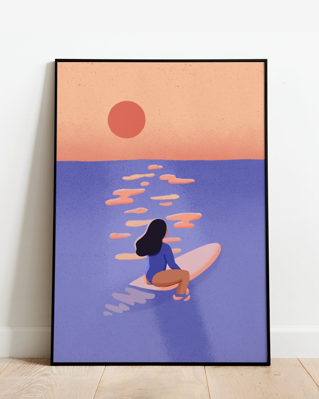 Affiche surfeuse au coucher du soleil - Aurore Leprivey