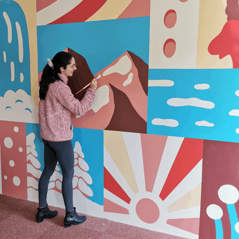 Fresque murale montagne hotel bellier val d'isère Aurore Leprivey