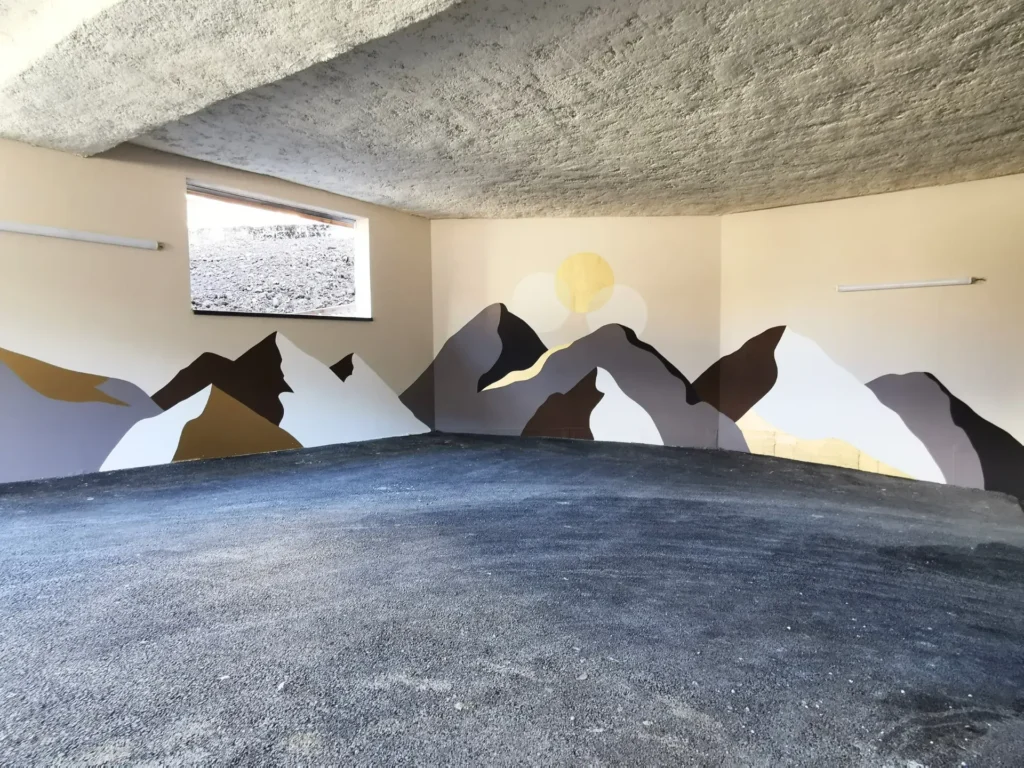 Fresque graphique contemporaine programme immobilier par l'artiste Aurore Leprivey