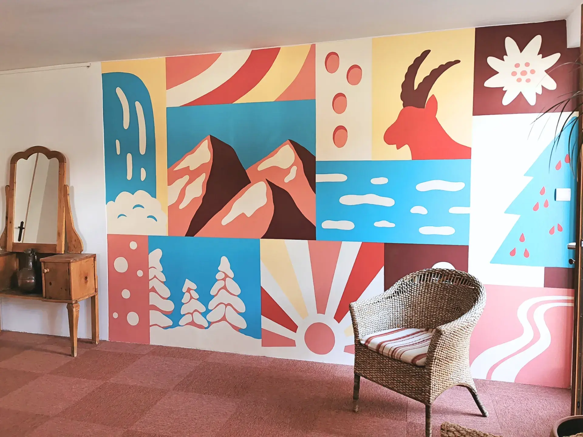 Fresque montagne hotel Val d'Isère Aurore Leprivey