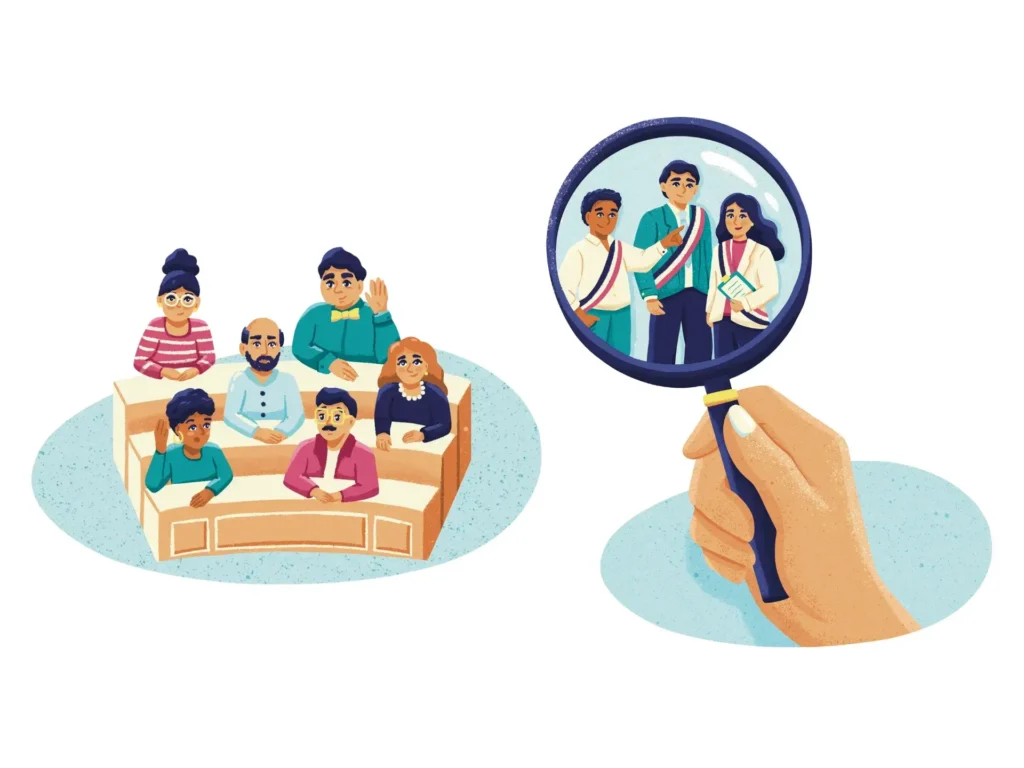 Illustration éditoriale élections 2026 — Métropole Magazine Grenoble, réalisé par Aurore Leprivey